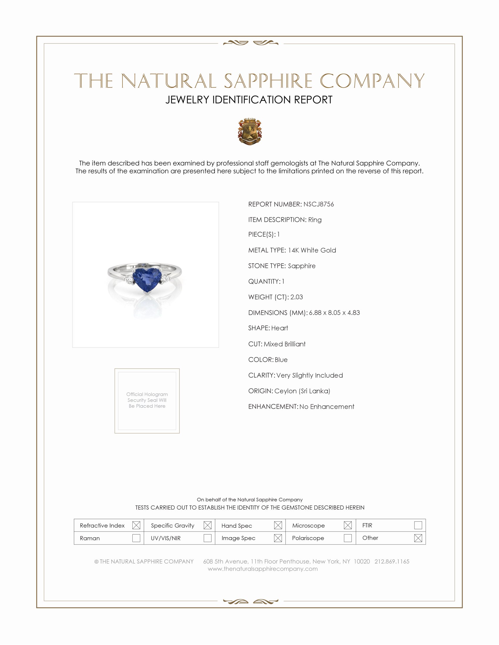 2.03 Ct. Blue Sapphire Three Stone Ring, 14K White Gold
