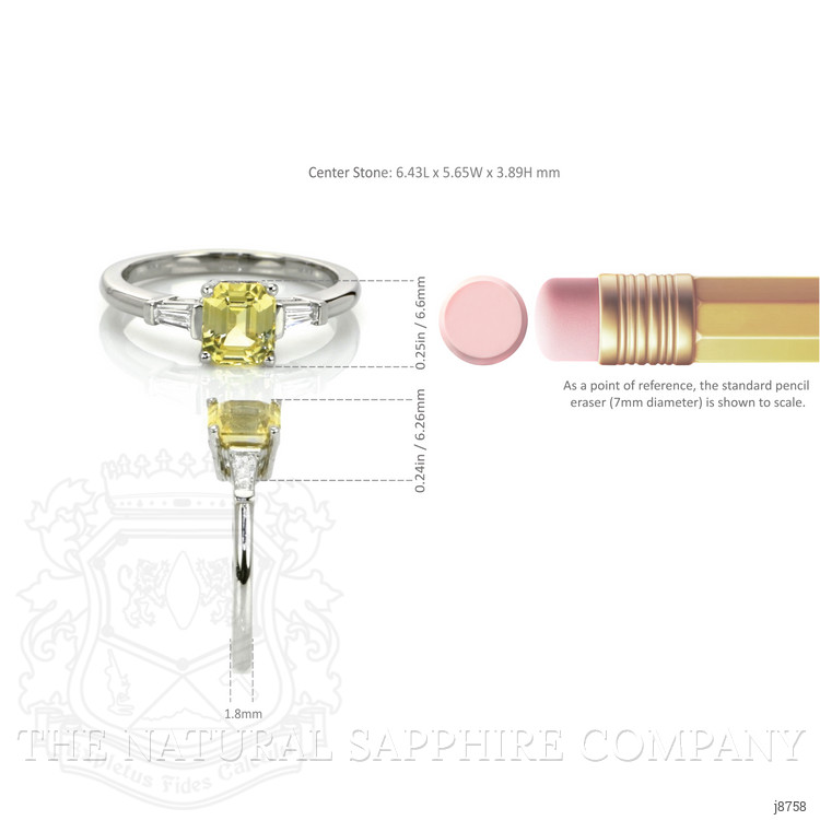 1.41 Ct. Yellow Sapphire and Natural Diamond Three Stone Ring, Platinum 950
