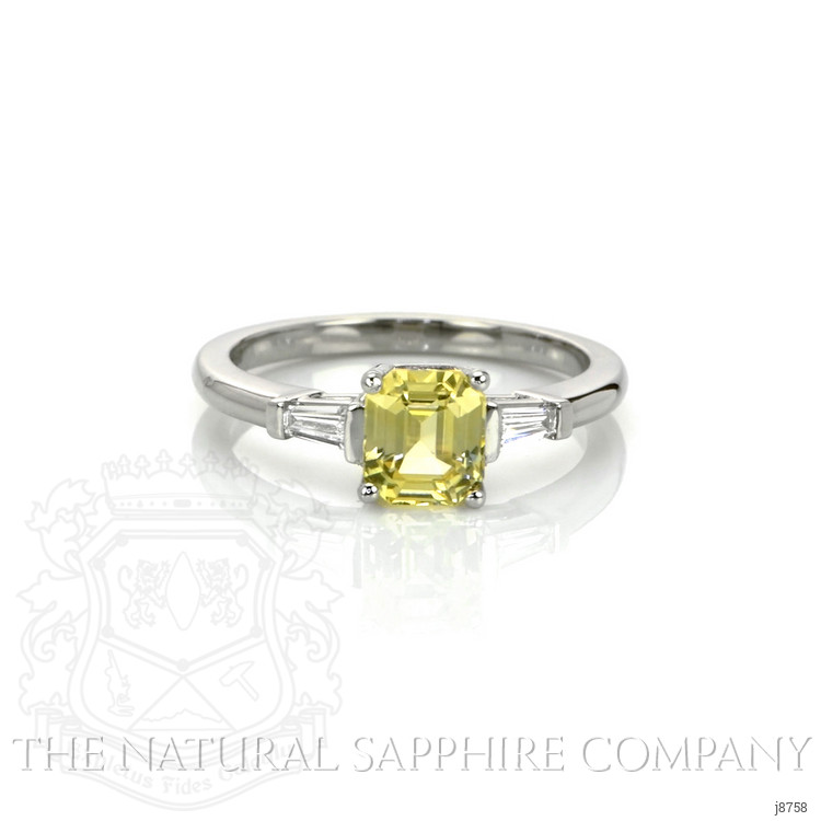 1.41 Ct. Yellow Sapphire and Natural Diamond Three Stone Ring, Platinum 950