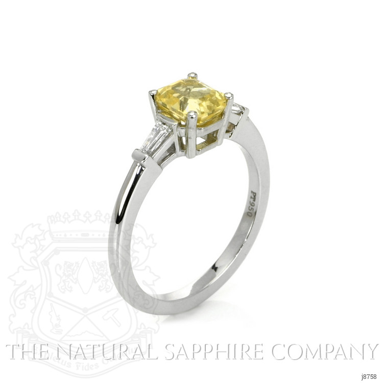 1.41 Ct. Yellow Sapphire and Natural Diamond Three Stone Ring, Platinum 950