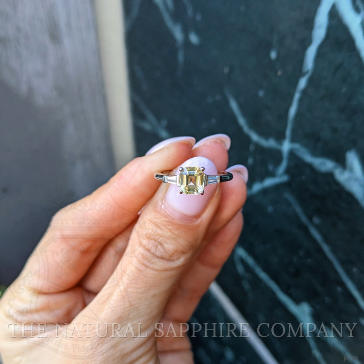 1.41 Ct. Yellow Sapphire and Natural Diamond Three Stone Ring, Platinum 950