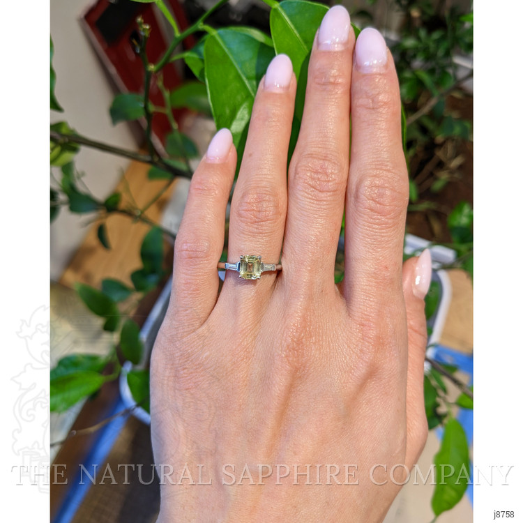 1.41 Ct. Yellow Sapphire and Natural Diamond Three Stone Ring, Platinum 950