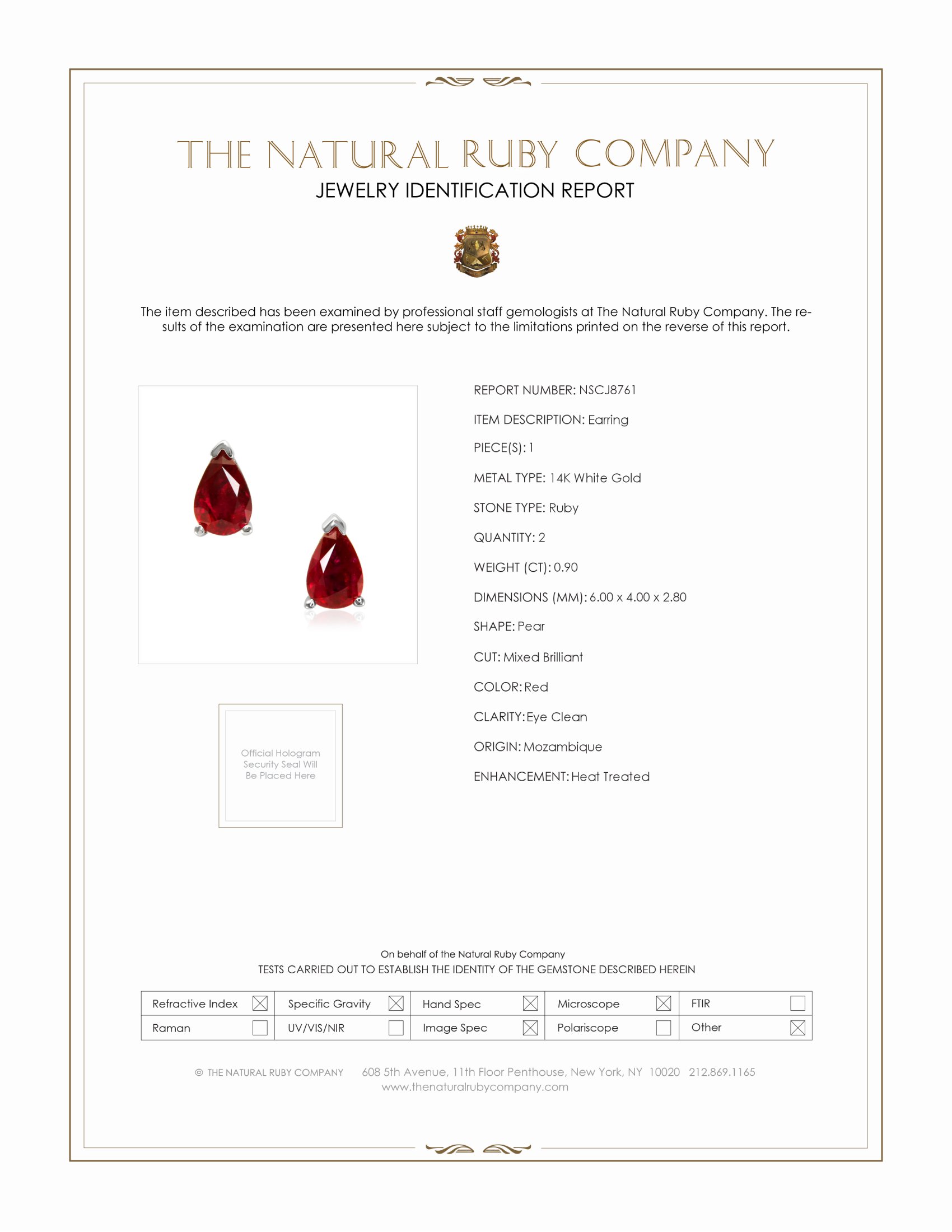 0.90 Ct.Tw. Ruby Studs Earrings, 14K White Gold