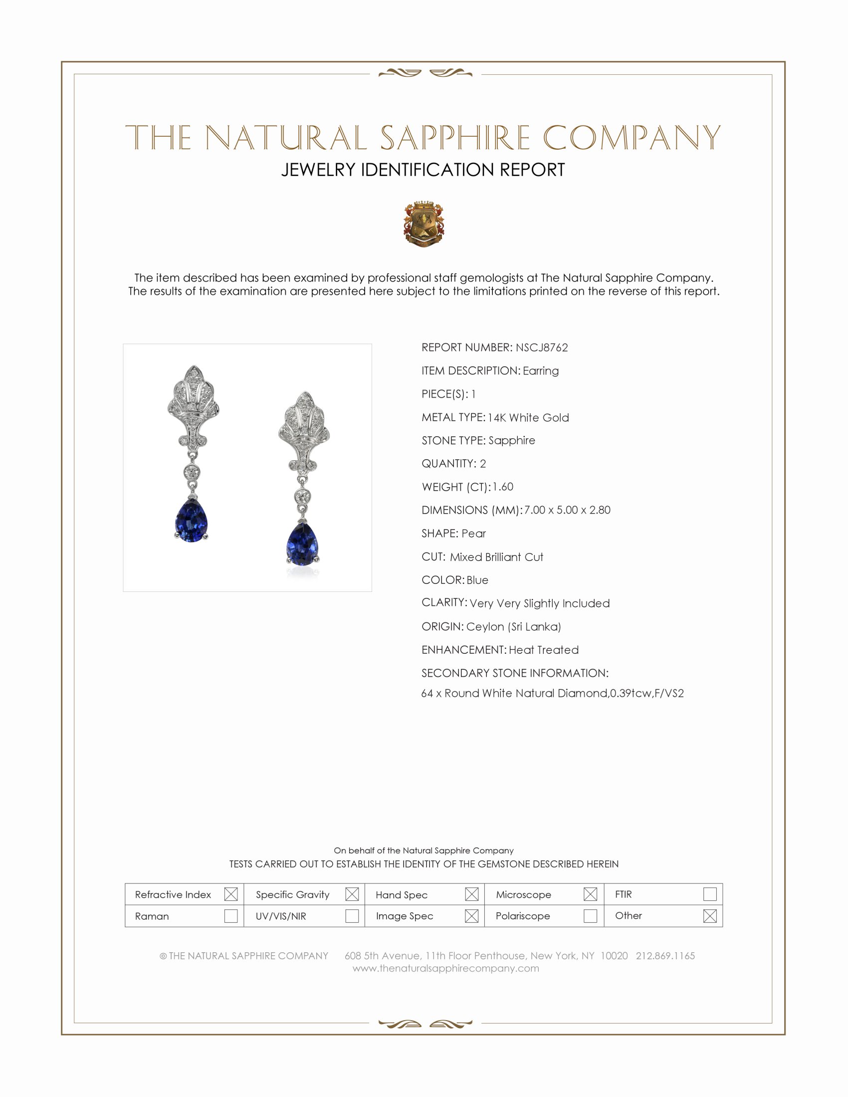1.60 Ct.Tw. Blue Sapphire and Natural Diamond Drops Earrings, 14K White Gold