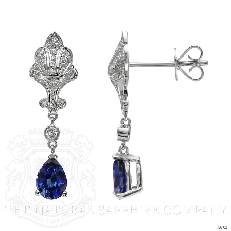 1.60 Ct.Tw. Blue Sapphire and Natural Diamond Drops Earrings, 14K White Gold