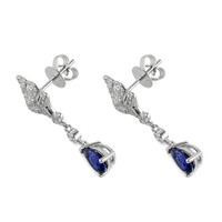1.60&nbsp;Ct.Tw.Total Carat Weight Blue Sapphire and Natural Diamond Drops Earrings, 14K White Gold Image