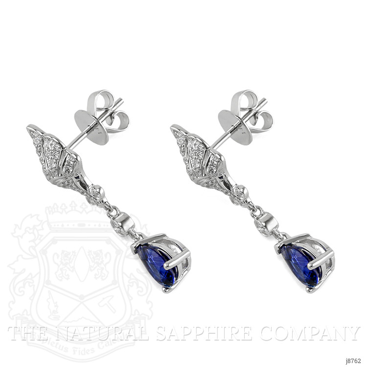 1.60 Ct.Tw. Blue Sapphire and Natural Diamond Drops Earrings, 14K White Gold