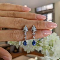 1.60&nbsp;Ct.Tw.Total Carat Weight Blue Sapphire and Natural Diamond Drops Earrings, 14K White Gold Life Style