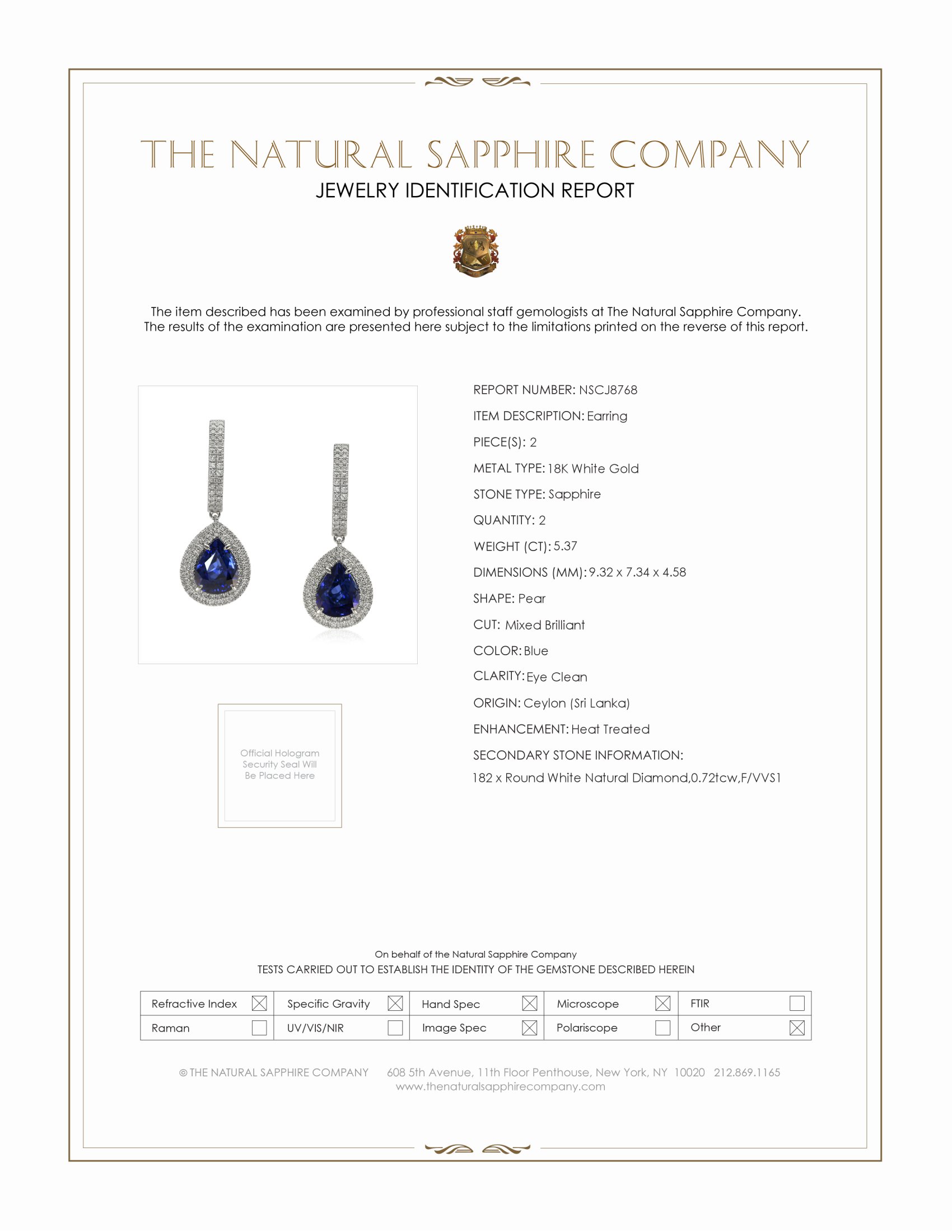 5.37 Ct.Tw. Blue Sapphire and Natural Diamond Pave Earrings, 18K White Gold