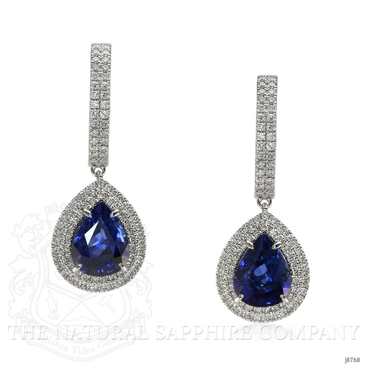 5.37 Ct.Tw. Blue Sapphire and Natural Diamond Pave Earrings, 18K White Gold