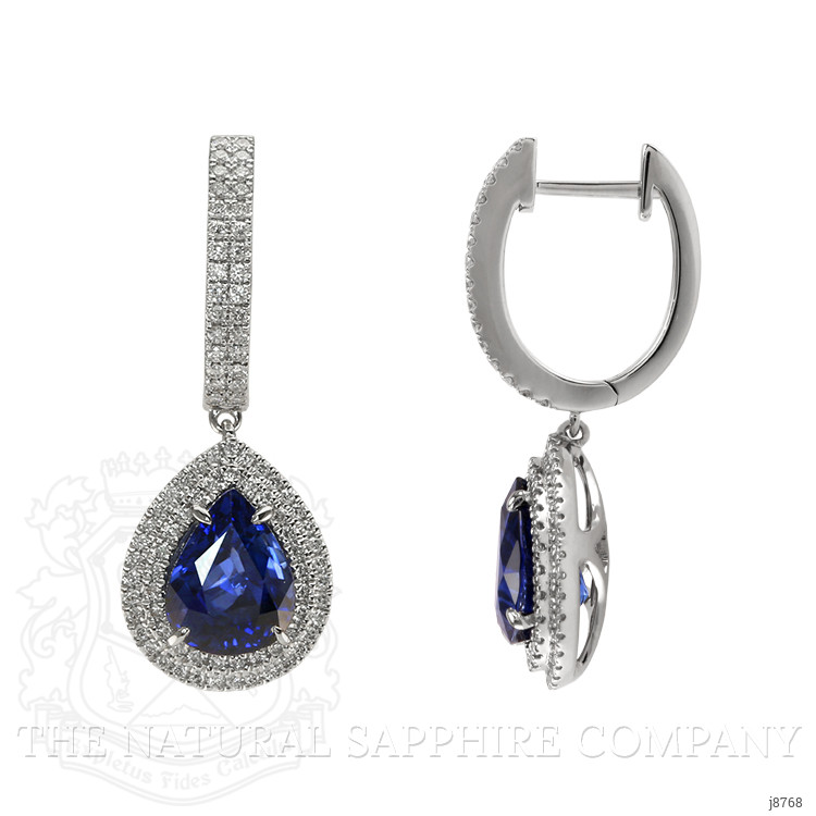 5.37 Ct.Tw. Blue Sapphire and Natural Diamond Pave Earrings, 18K White Gold