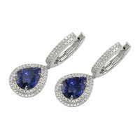 5.37 Ct.Tw. Blue Sapphire and Natural Diamond Pave Earrings, 18K White Gold Image