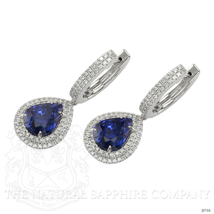 5.37 Ct.Tw. Blue Sapphire and Natural Diamond Pave Earrings, 18K White Gold