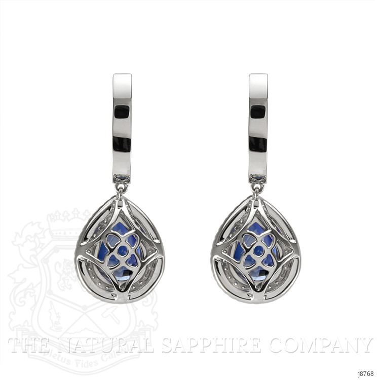 5.37 Ct.Tw. Blue Sapphire and Natural Diamond Pave Earrings, 18K White Gold