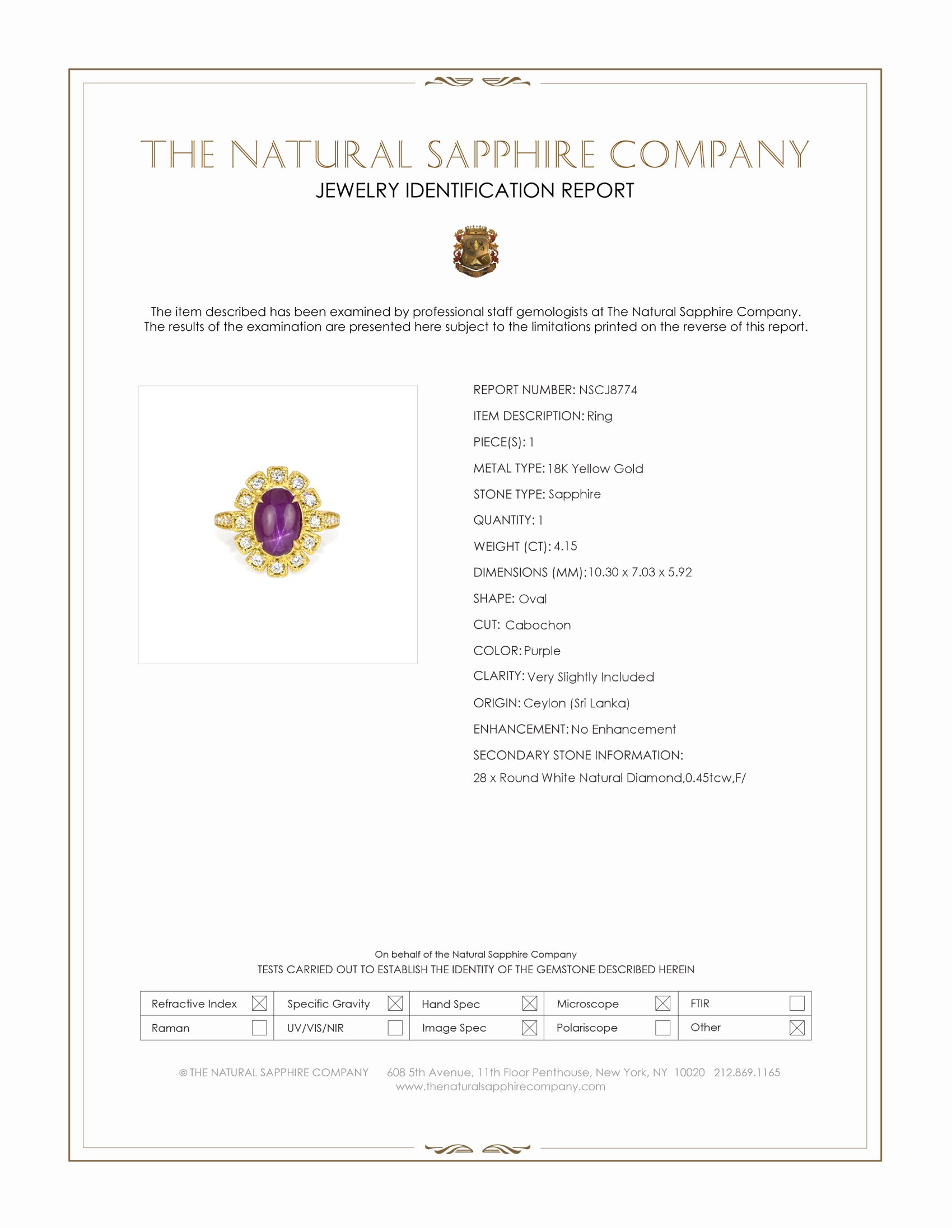 4.15 Ct. Purple Sapphire and Natural Diamond Halo Ring, 18K Yellow Gold