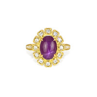 4.15 Ct. Purple Sapphire and Natural Diamond Halo Ring, 18K Yellow Gold Video