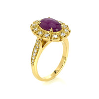 4.15 Ct. Purple Sapphire and Natural Diamond Halo Ring, 18K Yellow Gold Image