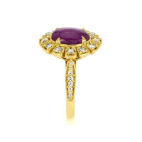 4.15 Ct. Purple Sapphire and Natural Diamond Halo Ring, 18K Yellow Gold Image