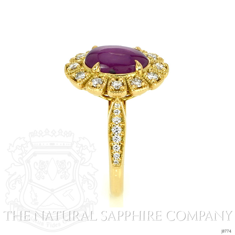 4.15 Ct. Purple Sapphire and Natural Diamond Halo Ring, 18K Yellow Gold