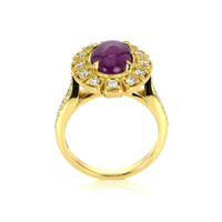 4.15 Ct. Purple Sapphire and Natural Diamond Halo Ring, 18K Yellow Gold Image