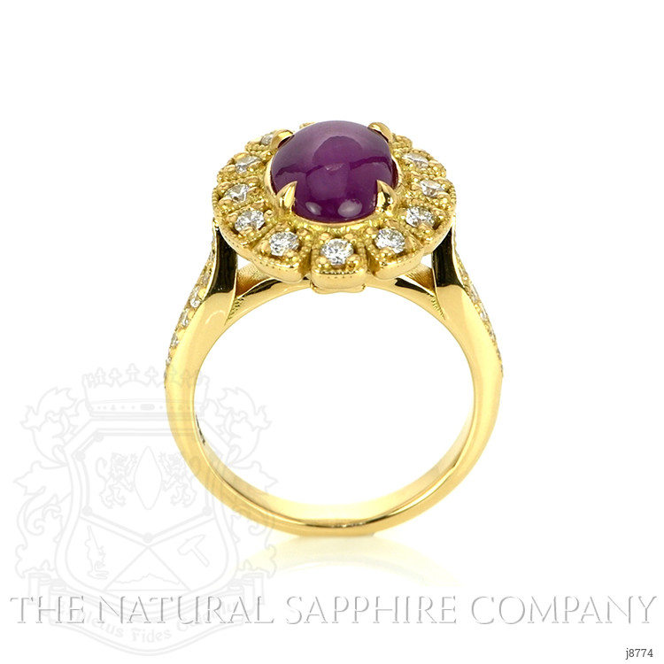 4.15 Ct. Purple Sapphire and Natural Diamond Halo Ring, 18K Yellow Gold
