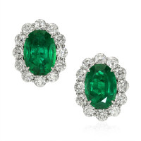 11.42 Ct.Tw.Total Carat Weight Emerald Natural Diamond Earrings, Platinum 950 Video