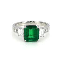 2.81 Ct. Emerald Natural Diamond Side Stones Ring, Platinum 950 Video