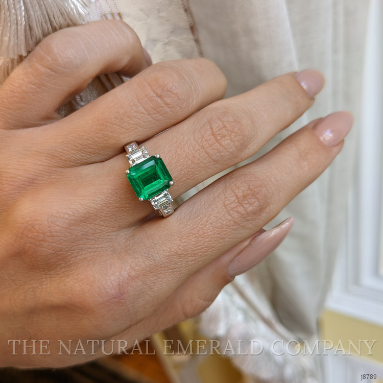2.81 Ct. Emerald Natural Diamond Accent Stones Ring, Platinum 950