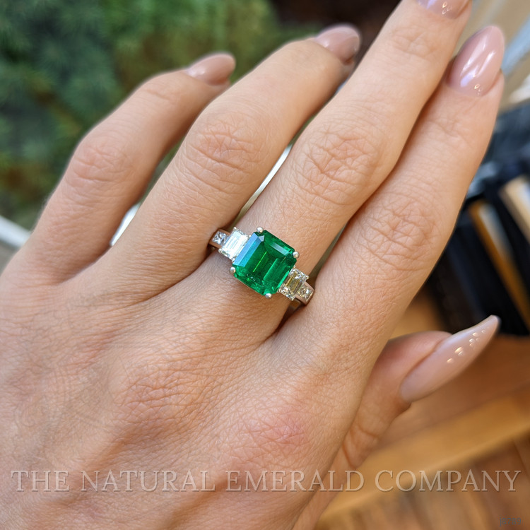 2.81 Ct. Emerald Natural Diamond Accent Stones Ring, Platinum 950
