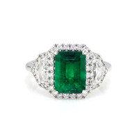 2.09 Ct. Emerald Natural Diamond Accent Stones Ring, 18K White Gold Video