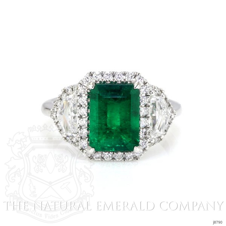 2.09 Ct. Emerald Natural Diamond Accent Stones Ring, 18K White Gold