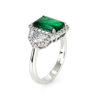 2.09 Ct. Emerald Natural Diamond Accent Stones Ring, 18K White Gold Image