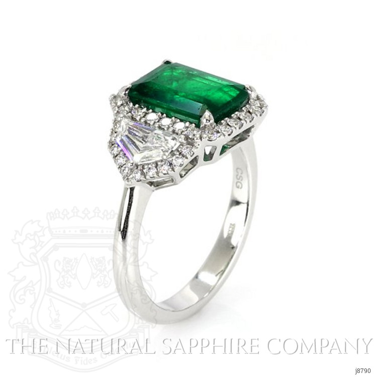 2.09 Ct. Emerald Natural Diamond Accent Stones Ring, 18K White Gold