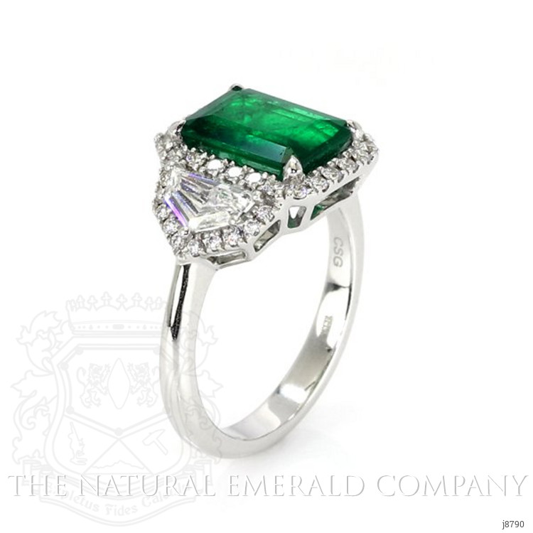 2.09 Ct. Emerald Natural Diamond Accent Stones Ring, 18K White Gold
