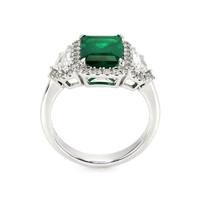 2.09 Ct. Emerald Natural Diamond Accent Stones Ring, 18K White Gold Image