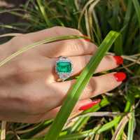 2.09 Ct. Emerald Natural Diamond Accent Stones Ring, 18K White Gold Life Style