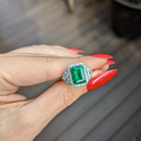 2.09 Ct. Emerald Natural Diamond Accent Stones Ring, 18K White Gold Life Style