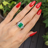 2.09 Ct. Emerald Natural Diamond Accent Stones Ring, 18K White Gold Life Style
