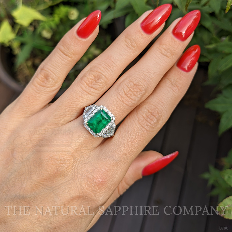 2.09 Ct. Emerald Natural Diamond Accent Stones Ring, 18K White Gold
