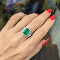 2.09 Ct. Emerald Natural Diamond Accent Stones Ring, 18K White Gold Life Style