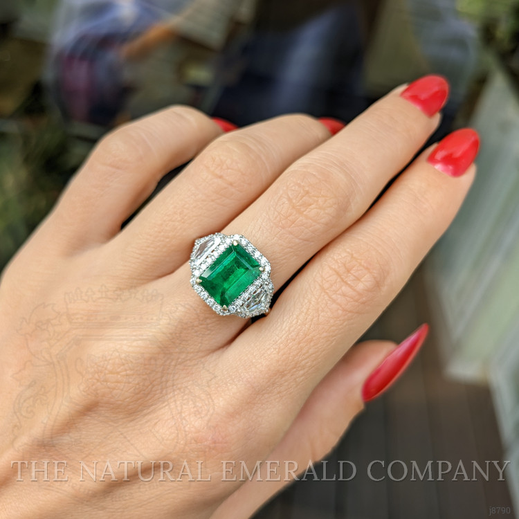 2.09 Ct. Emerald Natural Diamond Accent Stones Ring, 18K White Gold