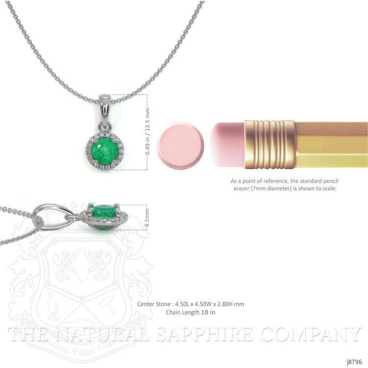0.30 Ct. Emerald Natural Diamond Pave Pendant, 18K White Gold