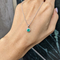 0.30 Ct. Emerald and Colorless Natural Diamond Pave Pendant, 18K White Gold Life Style