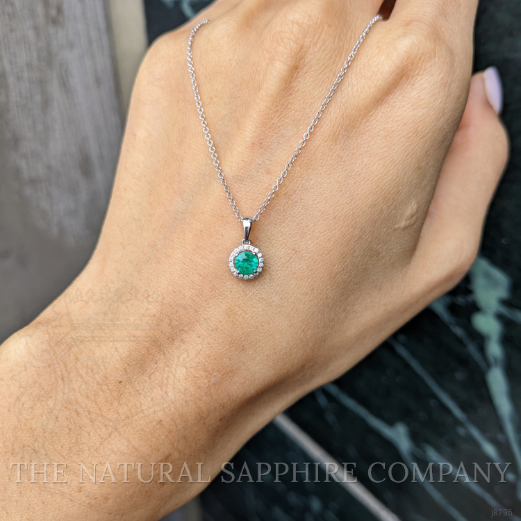 0.30 Ct. Emerald and Colorless Natural Diamond Pave Pendant, 18K White Gold