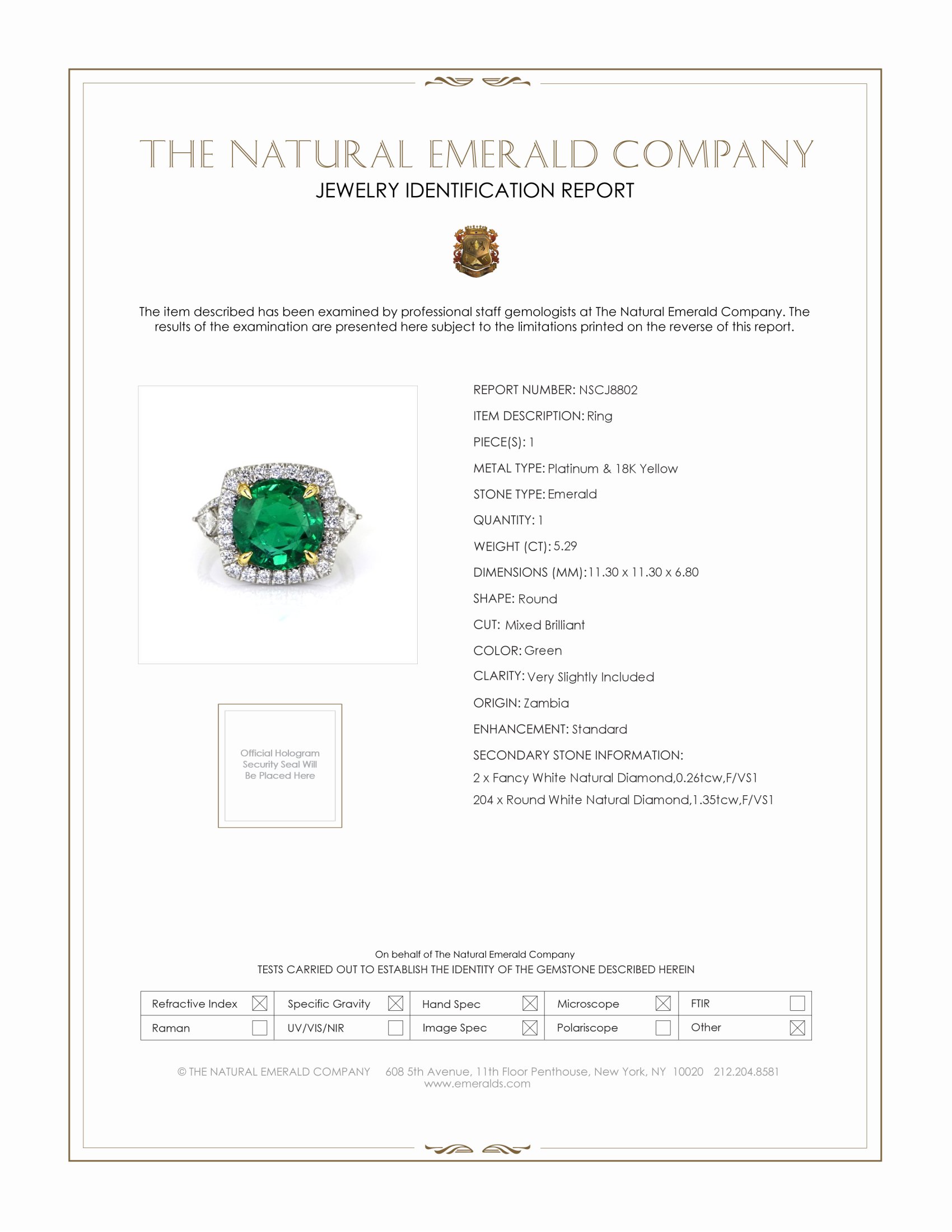 5.29 Ct. Emerald and Natural Diamond Antique Style Ring, Platinum & 18K Yellow