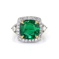 5.29 Ct. Emerald Natural Diamond Antique Style Ring, Platinum & 18K Yellow Video
