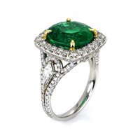 5.29 Ct. Emerald Natural Diamond Antique Style Ring, Platinum & 18K Yellow Image