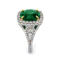 5.29 Ct. Emerald Natural Diamond Antique Style Ring, Platinum & 18K Yellow Image