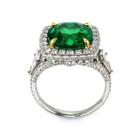 5.29 Ct. Emerald Natural Diamond Antique Style Ring, Platinum & 18K Yellow Image