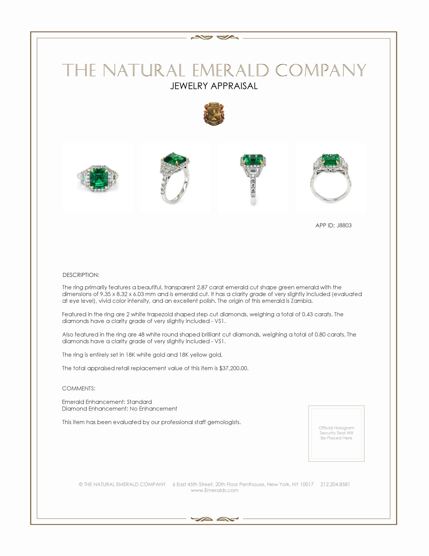 2.87 Ct. Emerald and Natural Diamond Ring, 18K White & Yellow